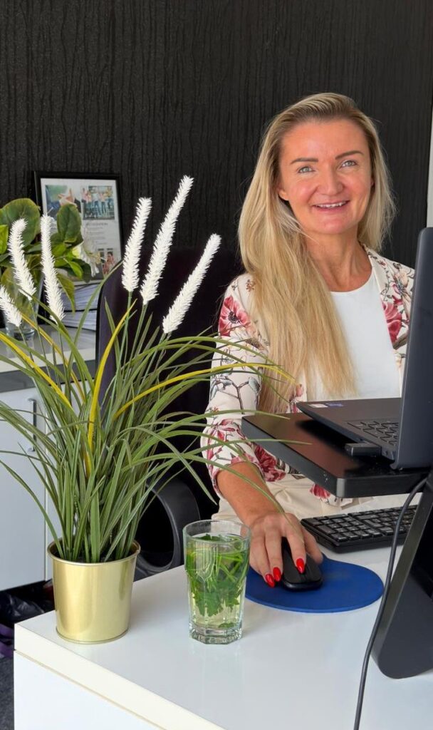 Jeanette Tvede, Director of J.O.DREAMS, at her desk in the Alanya office